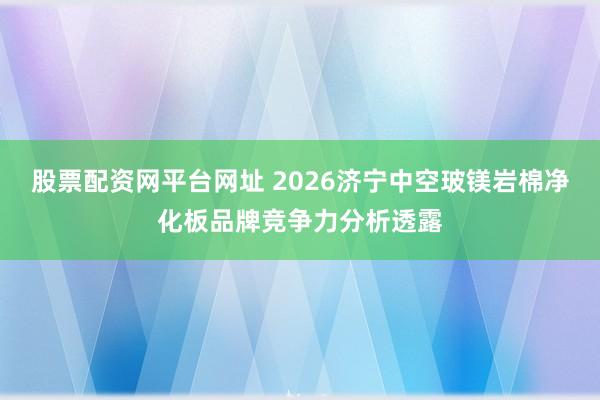 股票配资网平台网址 2026济宁中空玻镁岩棉净化板品牌竞争力分析透露