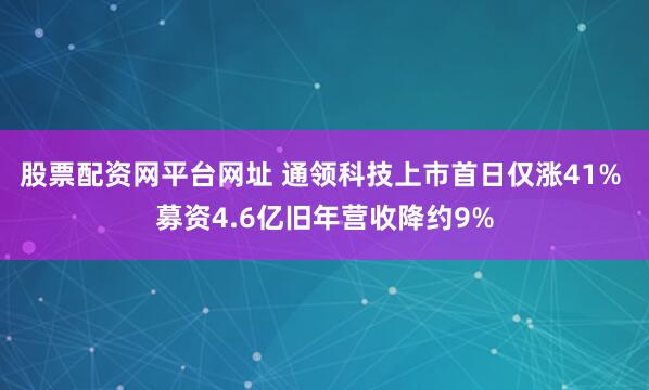 股票配资网平台网址 通领科技上市首日仅涨41% 募资4.6亿旧年营收降约9%