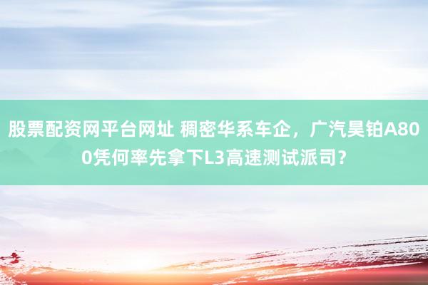 股票配资网平台网址 稠密华系车企，广汽昊铂A800凭何率先拿下L3高速测试派司？