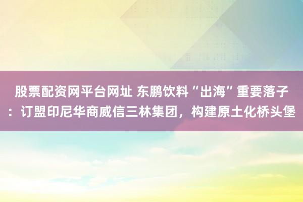 股票配资网平台网址 东鹏饮料“出海”重要落子：订盟印尼华商威信三林集团，构建原土化桥头堡